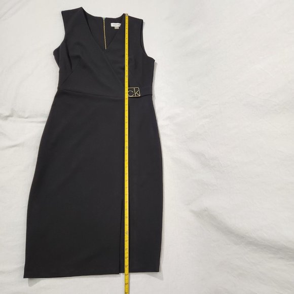 CALVIN KLEIN Minimalist Stretchy Sleeveless Gold MK Black Dress Size 6 LIKE NEW! - Picture 14 of 16